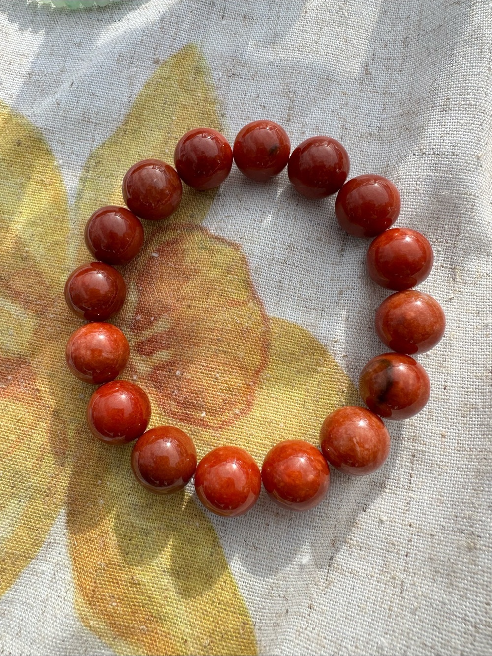 13mm Grade A Natural Jade Bracelet Red Orange Beads Stretch